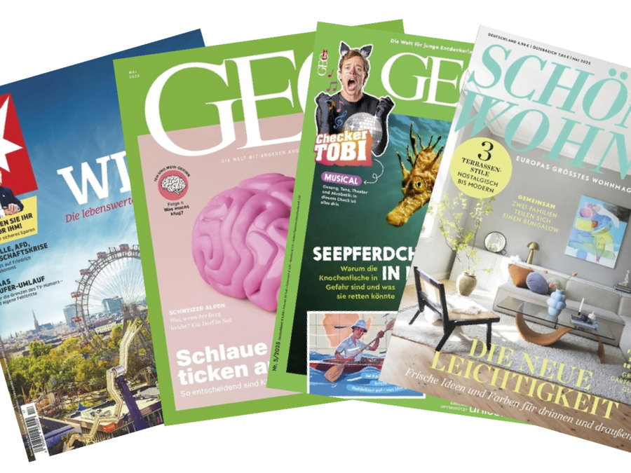 4 übereinander gefächerte Zeitschriften